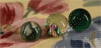 Three Green Base Glass Paperweight Buttons