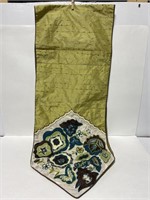 Vintage green embroidered table runner