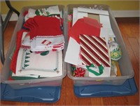 Two Totes of Christmas Items-Paper-Stockings-Misc