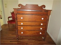 Antique Tiger Maple Dresser w/ Milk Glass Pulls