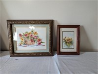 Unsigned Framed Watercolors - Floral Baskets (2)