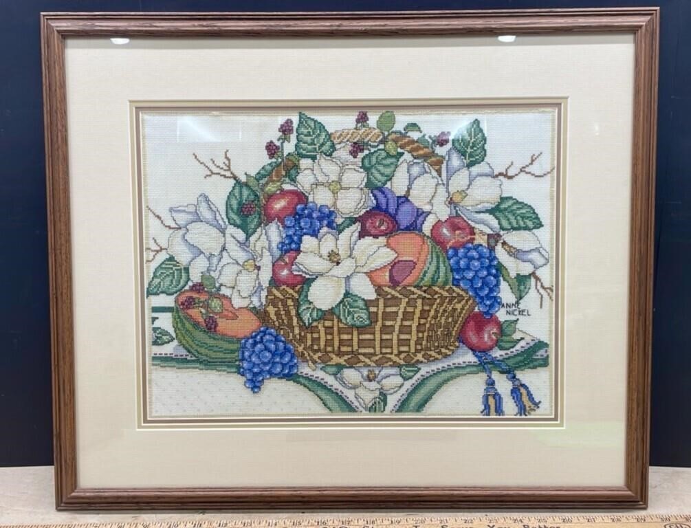 Framed Cross Stitch Picture by Anne Nickel (25"