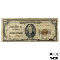 1929 $20 US Bank of Richmond, VA Fed Res Note