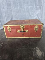 Vintage Burgundy & Brass Metal Trunk/Travel Case