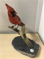 Cardinal Figurine, Ceramic On Wood