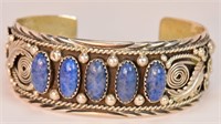 Indian Silver Cuff Bracelet w/5 Lapis Stones