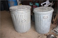 2 GALVANIZED TRASH CANS WITH CONTENTS
