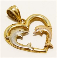 Sm14K Black Hills Gold Dolphin Heart Pendant .7g