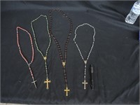 4 NICE ROSARIES-GOLD,SILVER COLORED W/PRETTY BEADS