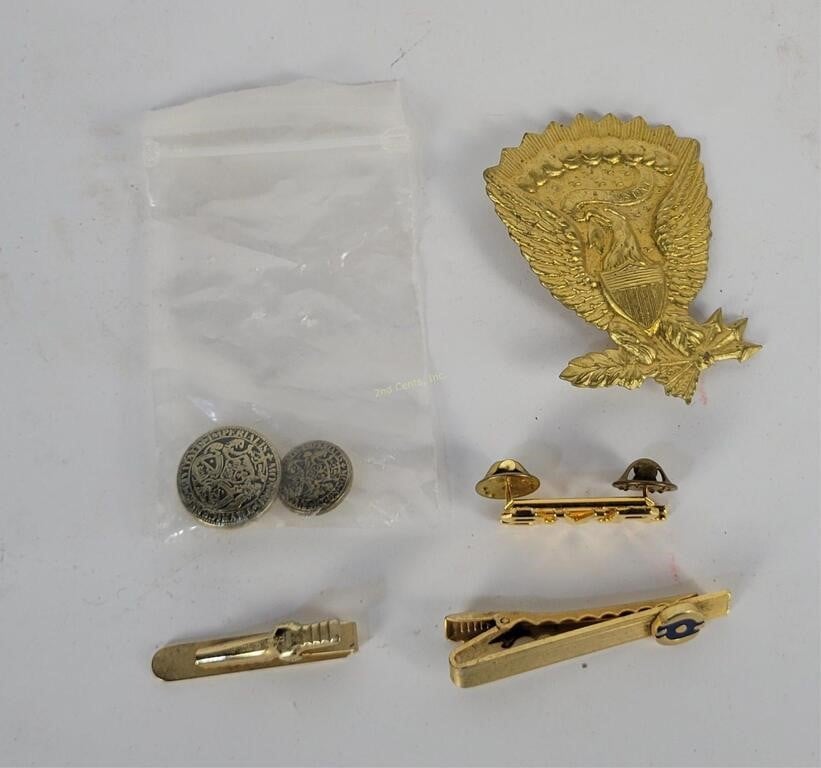Vtg Military Pins, Buttons & Tie Bars