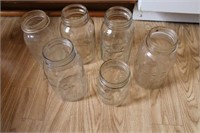 6 CLEAR GLASS BALL CANNING JARS