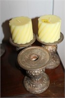 3 PILLAR CANDLE STICKS W/2 CANDLES