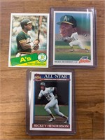 Lot of 3 1985-1991 Rickey Henderson MLB cards