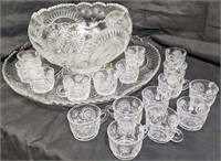 L.E. Smith Glass Punch Bowl, Underplate & Cups
