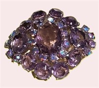 GORGEOUS VINTAGE CZECH AMETHYST & AB BROOCH