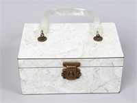 1970's White Box Bag w/Pearlized Lucite Handle