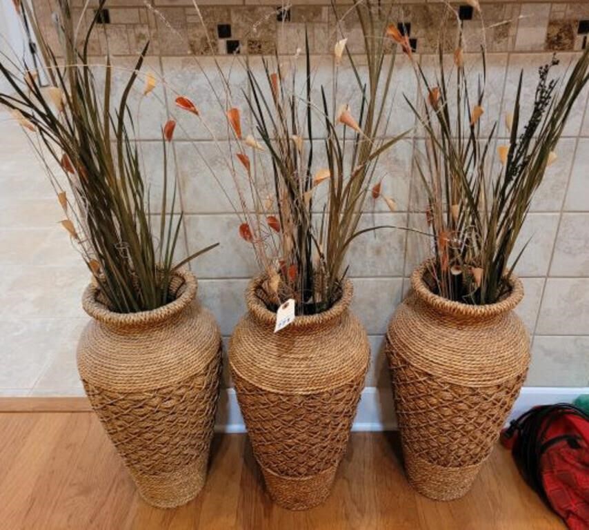 3 LARGE WICKER VASES 30IN