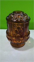 1960s Indiana Glass Amber Stars & Bars Fairy Lamp