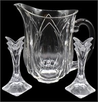 3pc Crystal Pitcher & Candle Holders