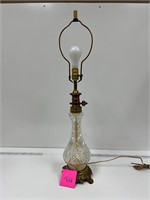 Vtg Cut Glass and Ornate Brass Lamp WORKS