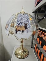 Brass & Glass Lamp W/ Elk on Glass Shades
