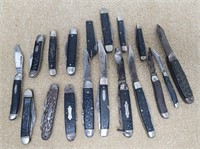 (18) Vintage Dark Handles Pocket Knives