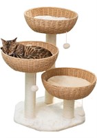 Cat Tree Tower with 3 Rattan Wicker Baskets