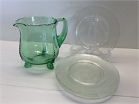 VTG Green Heisey Footed Pitcher & 6 Pale Green
