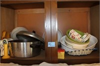 CONTENTS OF CABINET: POTS AND PANS, ETC.