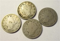 (4) Liberty Head Nickels 1892, 1898, 1910, 1912