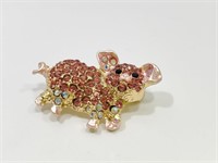 Pink Crystal Pig Brooch