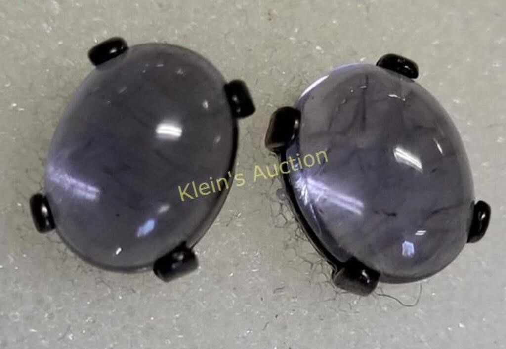 sterling & iolite cabochon earrings pierced