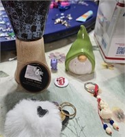 Household misc.  Candle holder, gnome. Keyring