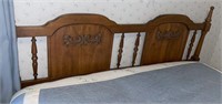 Vintage Oak Queen Headboard, Frame, Applied Swag