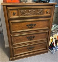 Vintage 4 Drawer Oak Swag Accent Tall Chest