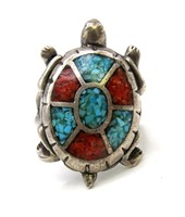 CRUSHED TURQUOISE & CORAL TURTLE RING