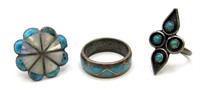 (3) TURQUOISE COLOR INLAY RINGS