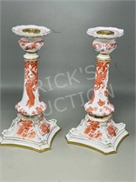 Royal Crown Derby china - Red Aves - candlesticks