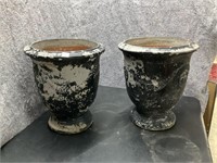 Pair of Painted Clay Pots Urn Style 14” x 16” h