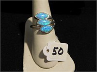 Sterling Silver and Blue opal ring- size 8 -