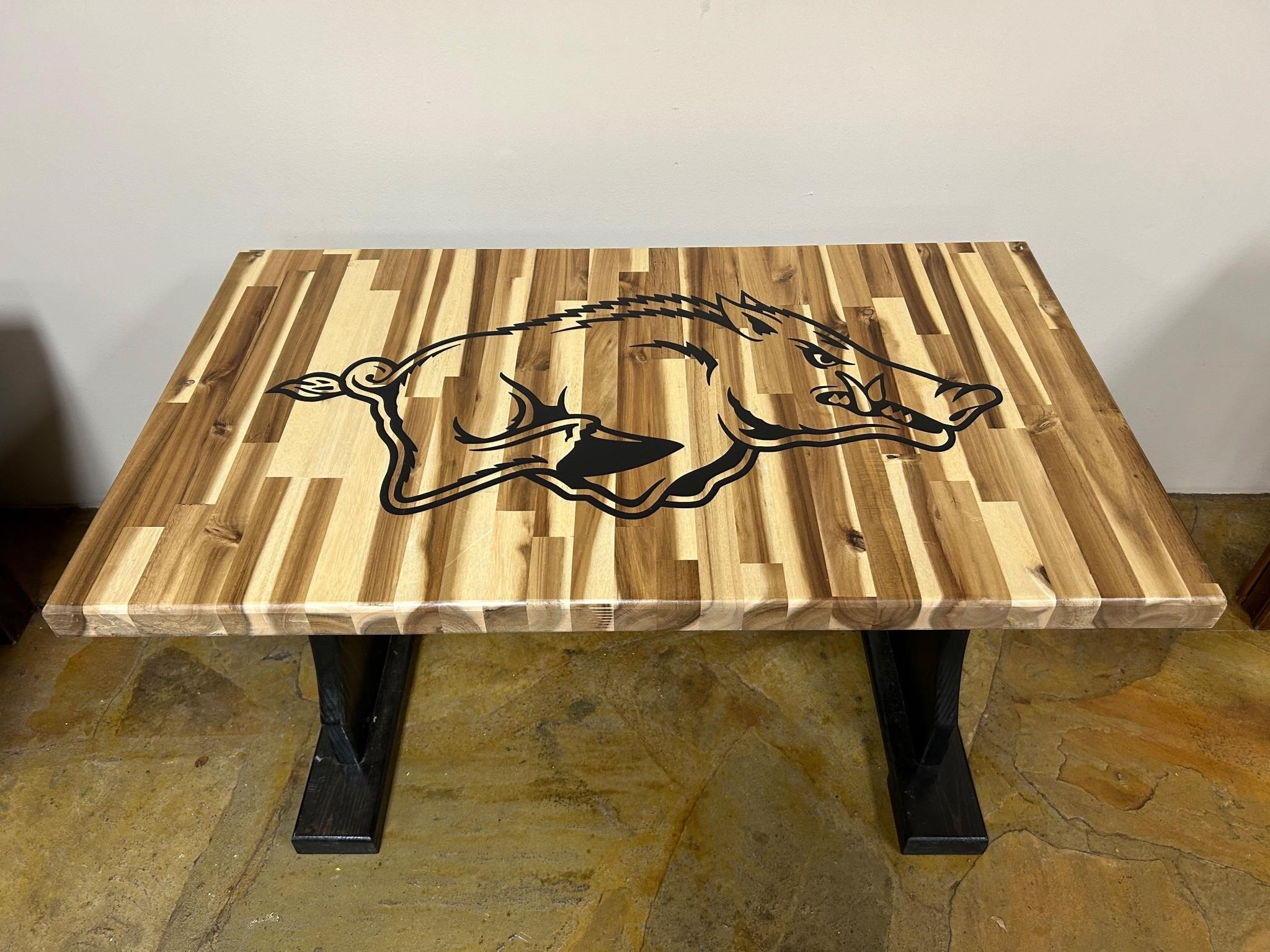 Beautiful Handmade Wood Inlaid Razorback Table