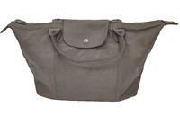 Gray Soft Leather Top Handle Tote Bag