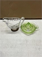 URANIUM GLASS REAMER, STERLING BASE CUT GLASS GRAV