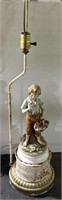 (E) Vintage Porcelain Figural Boy Flowers Lamp