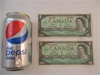 2 billets de 1$ du Canada 1967
