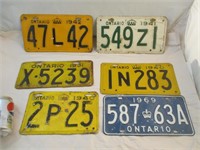 6 plaques d'immatriculation de l'Ontario 1931-1969