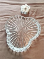 Crystal glass trinket dish 9" wide, small ceramic