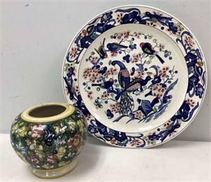 rge Japanese Peacock Plate, Ceramic Vase