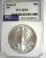 1986 Silver Eagle MS70 LISTS FOR $975