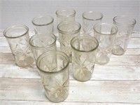 (10) VINTAGE JELLY JARS, SOME BALL